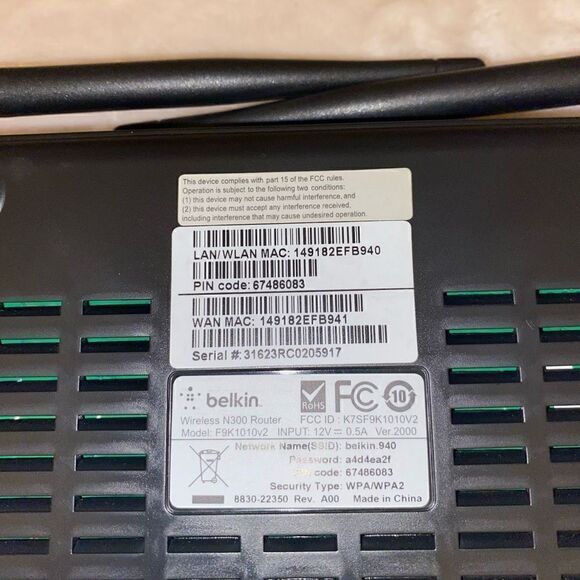 Belkin N300‎ 4 Port Wi-Fi N Wireless Router Strong Range 300 Mbps Model F9K1007 - Picture 9 of 13